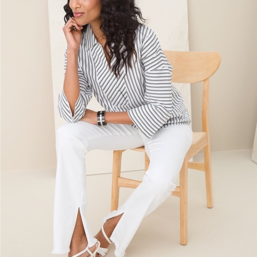 Chico’s Dolman Double Stripe Poplin Top NEW!